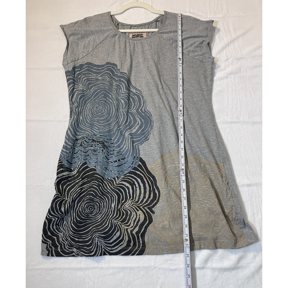 Tonlé Women Large Gray Upcycled Tunic Dress Abstract Tree Ring Print Sustainable - Picture 6 of 9